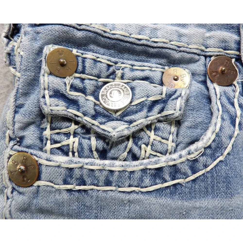 VTG Y2K True Religion Joey Super T Shorts Men 31 Distressed USA Light Wash Denim